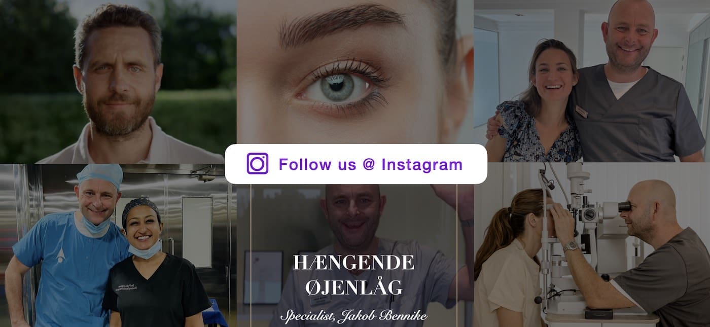 Billedet viser en række billeder fra Oculus Øjencenters Instagram Profil, @dr.jakobbennike