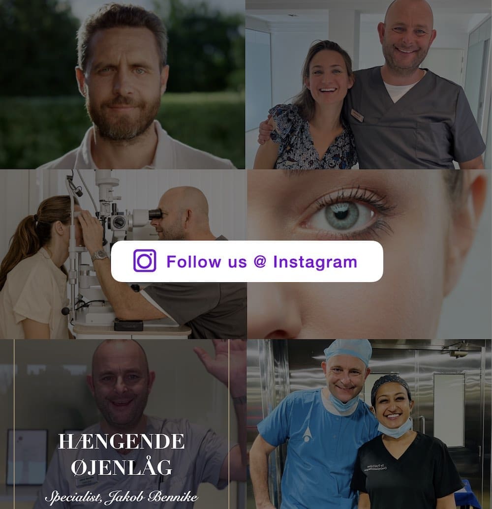Billedet viser en række billeder fra Oculus Øjencenters Instagram Profil, @dr.jakobbennike